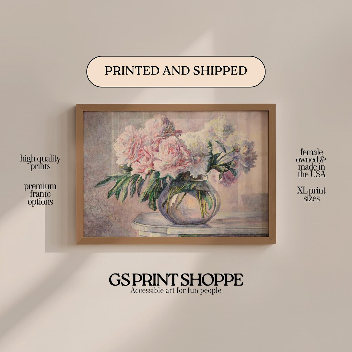 Pink Peonies In Glass Vase Watercolor Floral Still Life Art Print