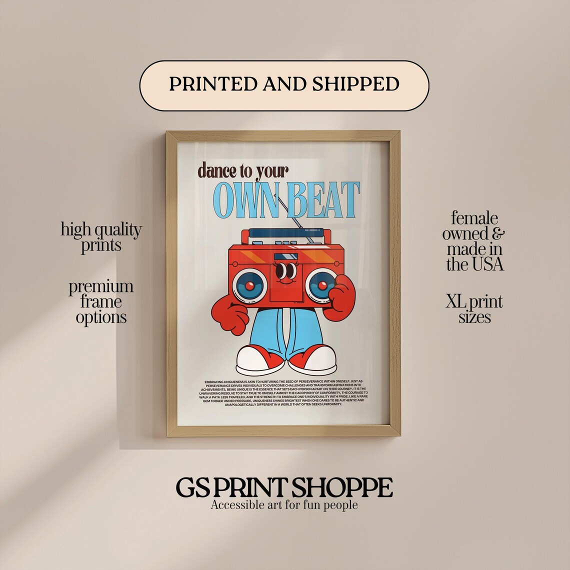 Dance to Your Own Beat Boombox Character Classroom Music Poster