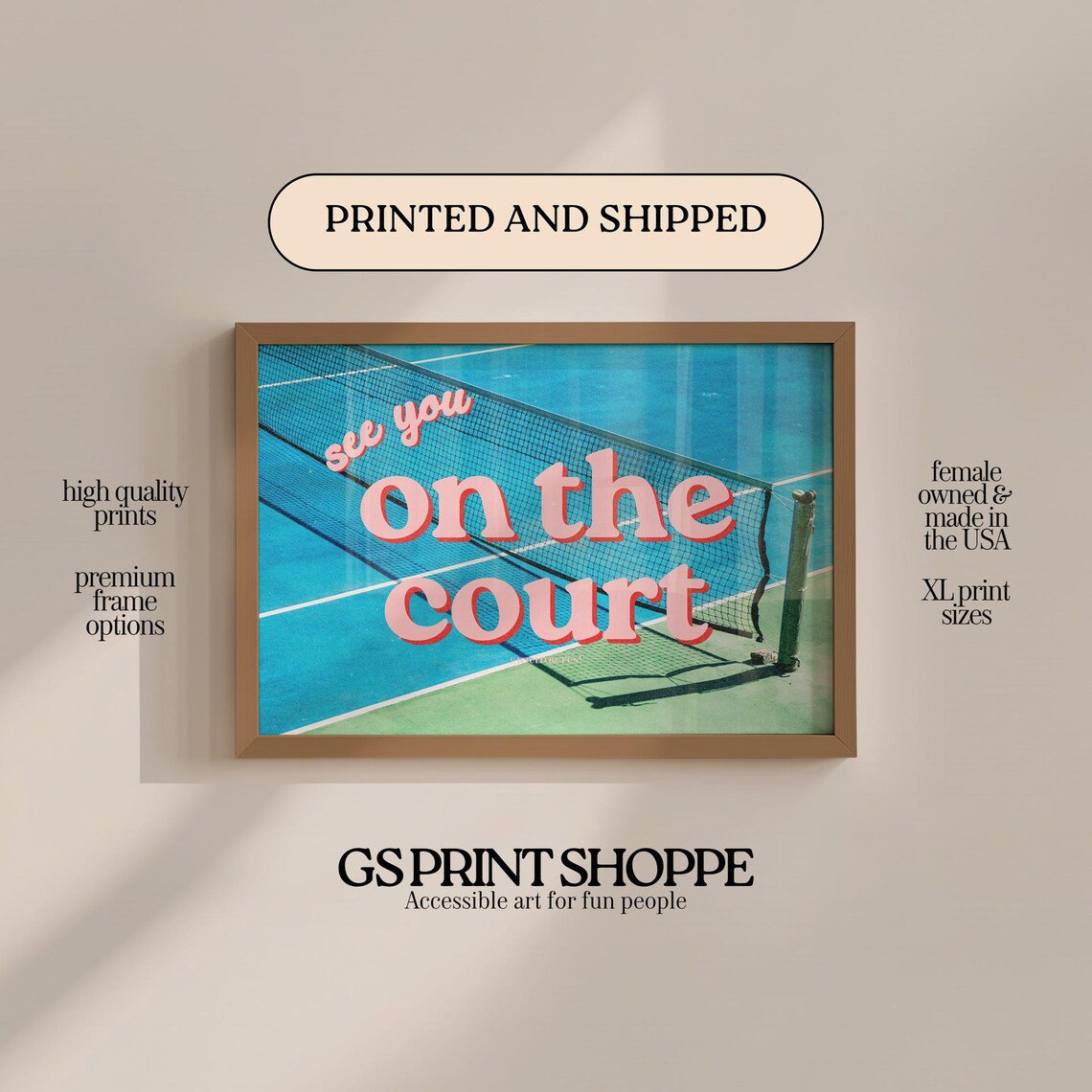 See You on the Court Tennis Net Retro Typography Sports Poster