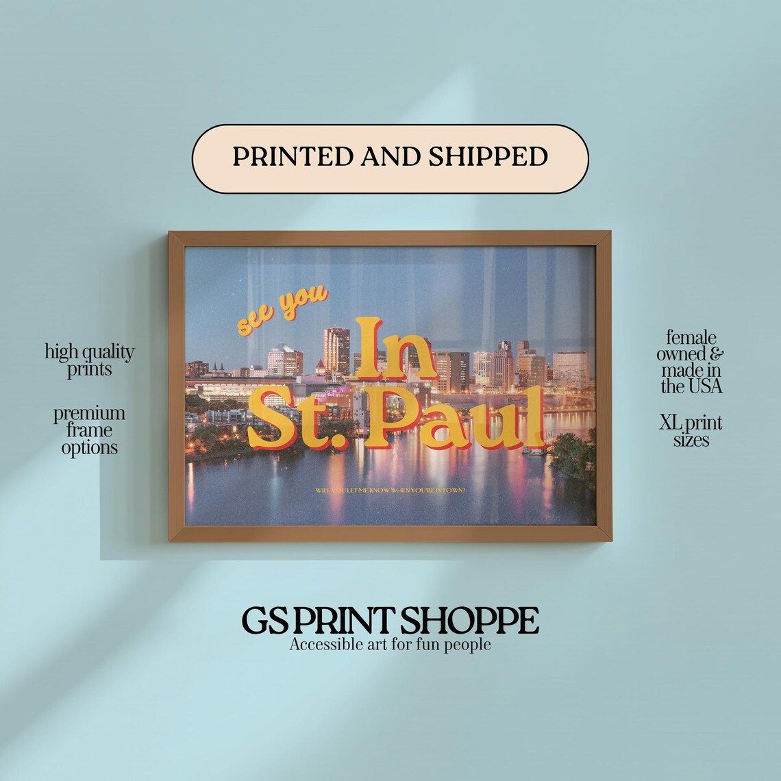 See You in St. Paul Retro Skyline Night Cityscape Reflection Wall Art