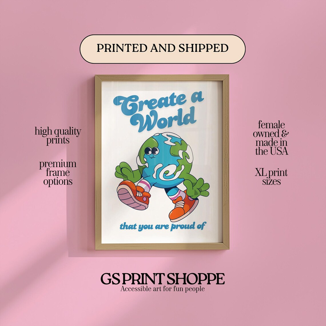 Create A World You Are Proud Of Running Globe Retro Motivational Poster