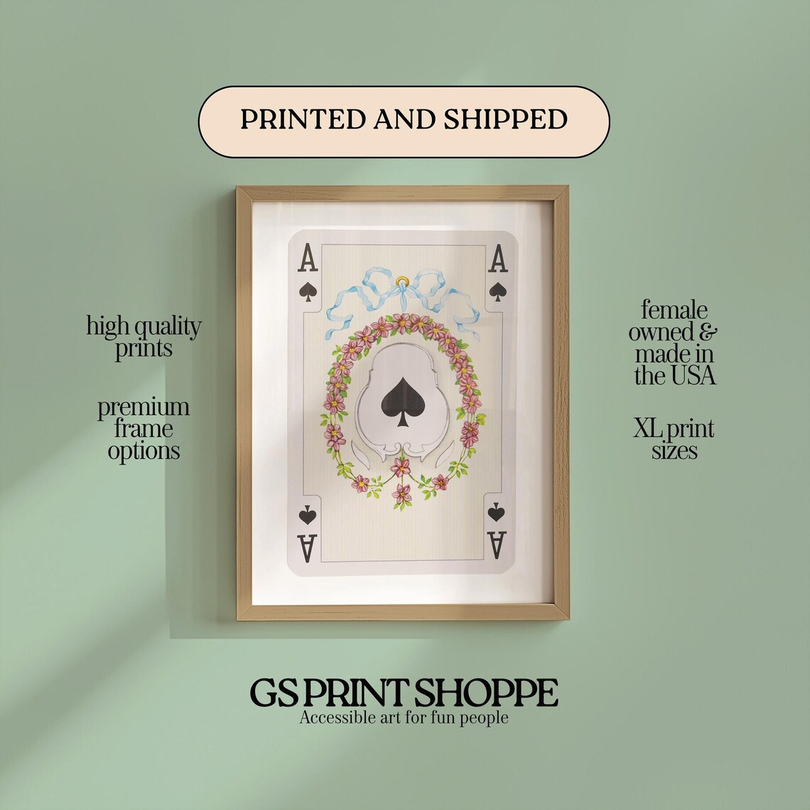 Vintage Ace Of Spades Playing Card Floral Wreath Artwork Poster