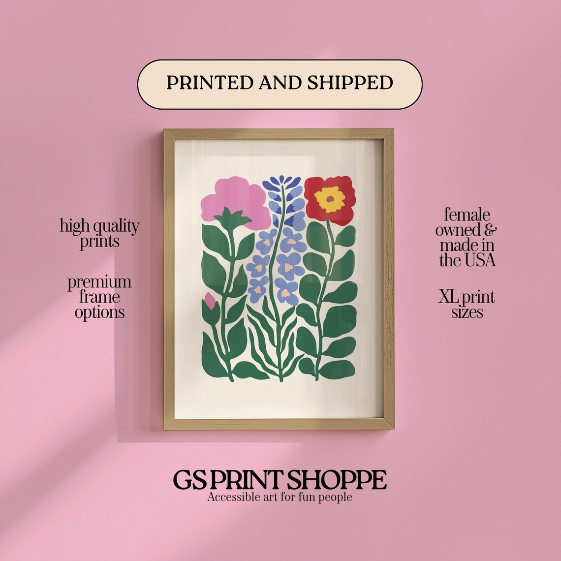 Abstract Garden Bold Colorful Flowers Matisse Style Modern Print