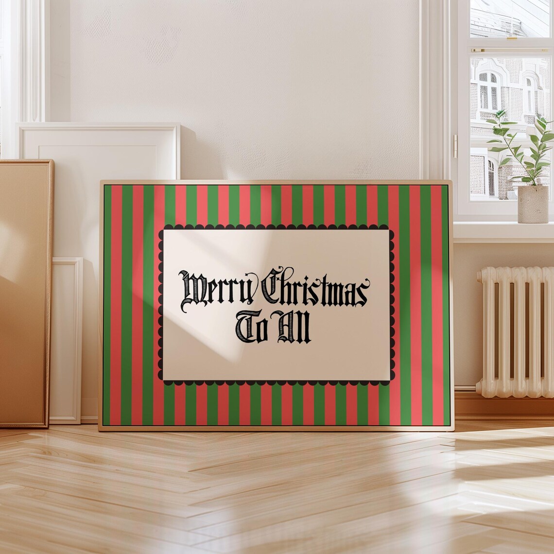 Merry Christmas To All Vintage Gothic Red Green Striped Holiday Poster