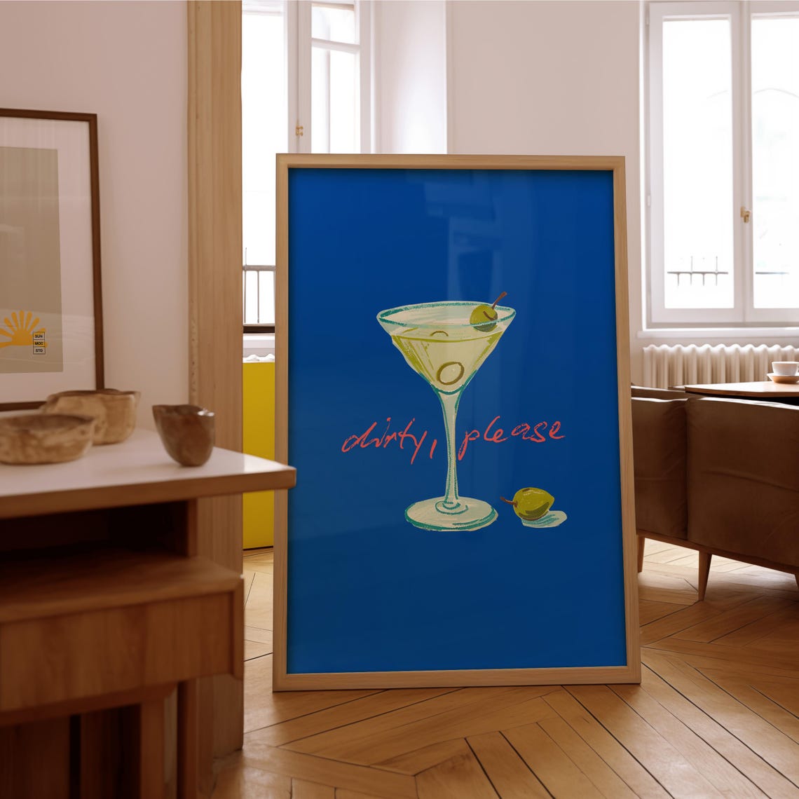 Dirty Please Martini Olive Retro Blue Cocktail Bar Cart Poster