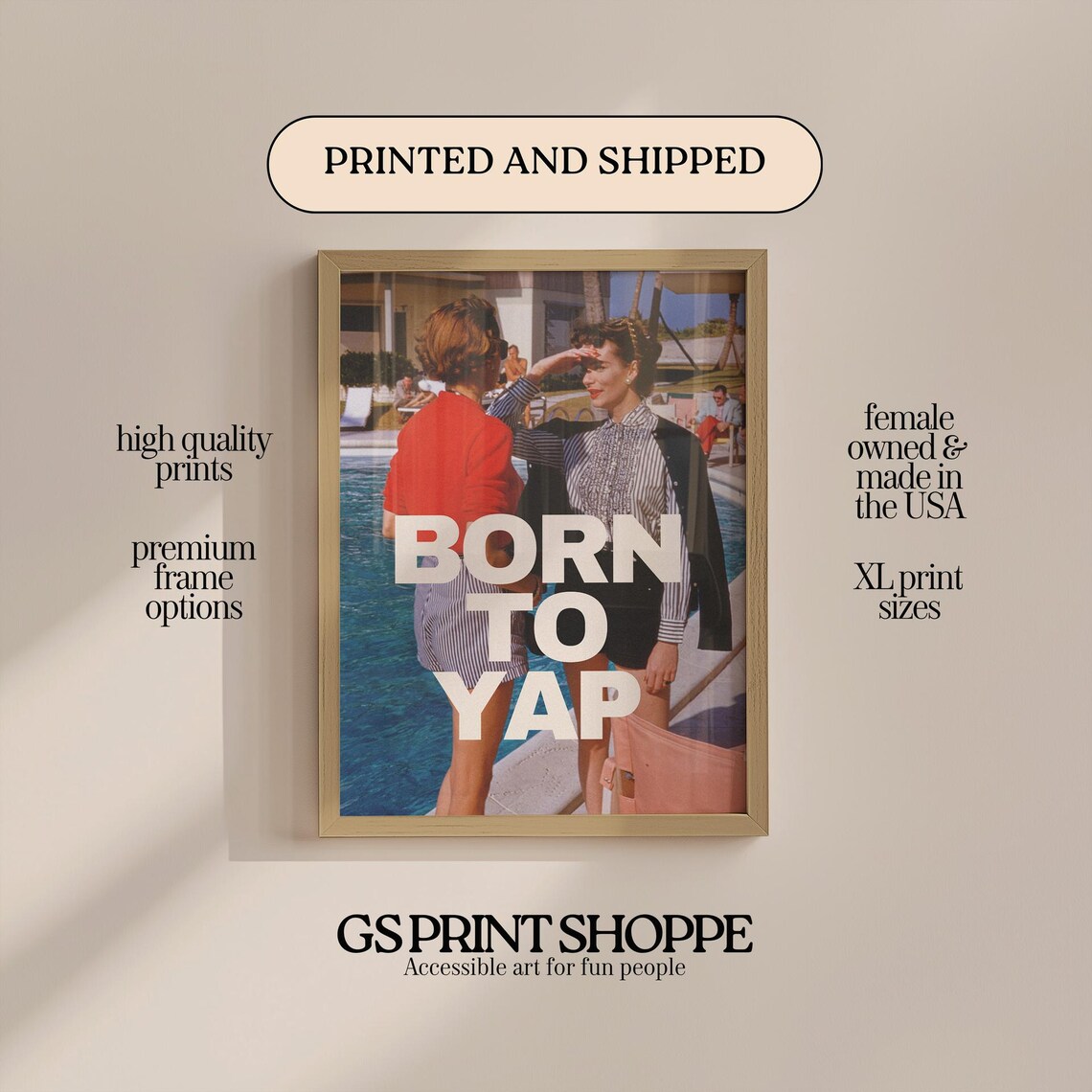 Born To Yap Retro Poolside Photo Funny Typography Quote Poster