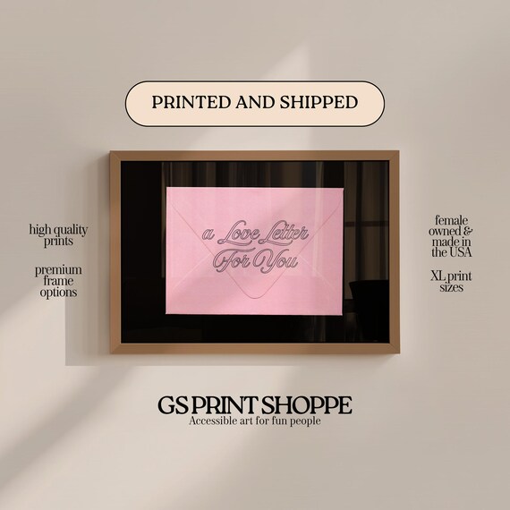 Pink Envelope Love Letter Typography Print Romantic Script Home Decor Art