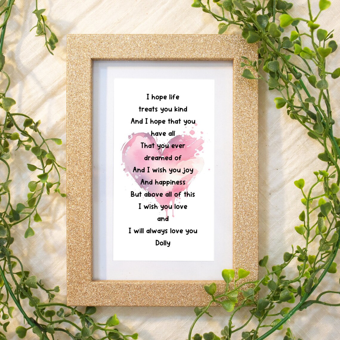 I Will Always Love You Song Lyrics Pink Heart Watercolor Music Poster - Image 3