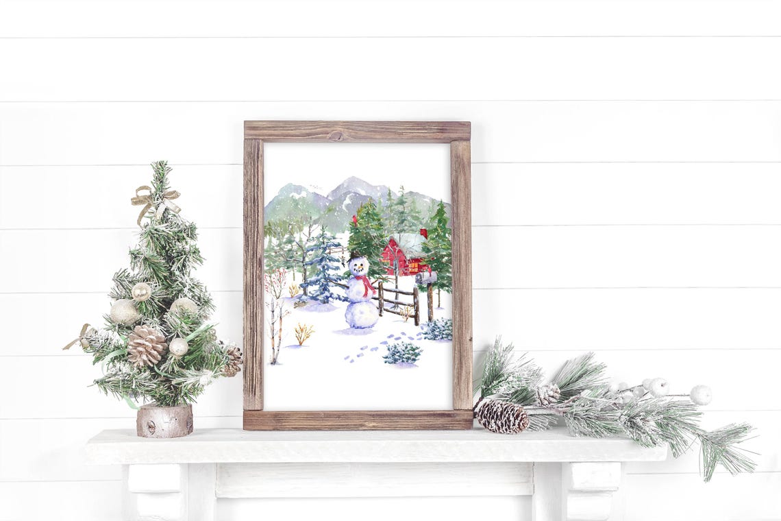 Winter Snowman Wall Art Woodland Snowman Sign 5x7 8x10 85x11 11x14 16x20 Seasonal Watercolor Country Decor Diy Home Decor - Image 7