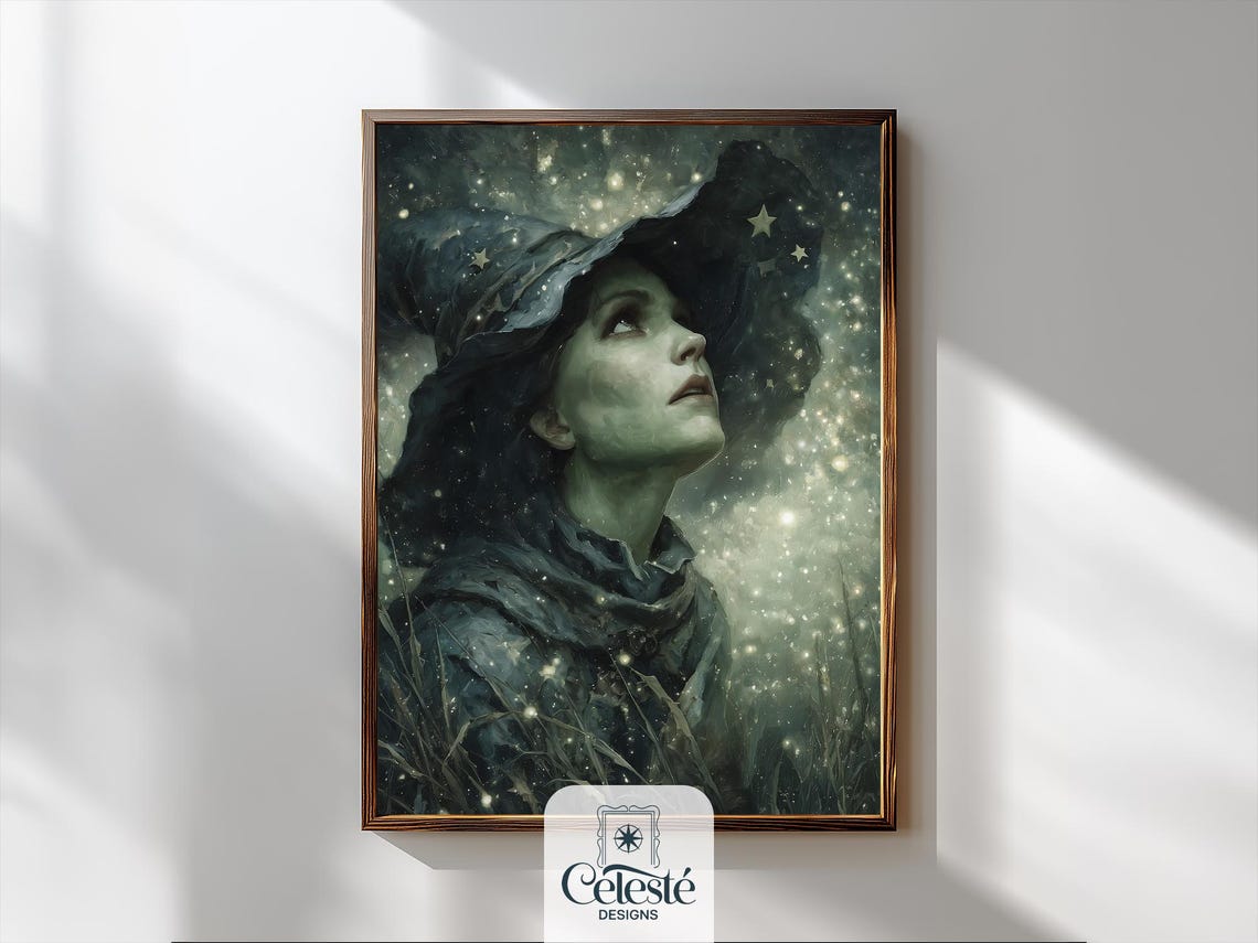 Gothic Witch Halloween Print Vintage Fall Wall Art