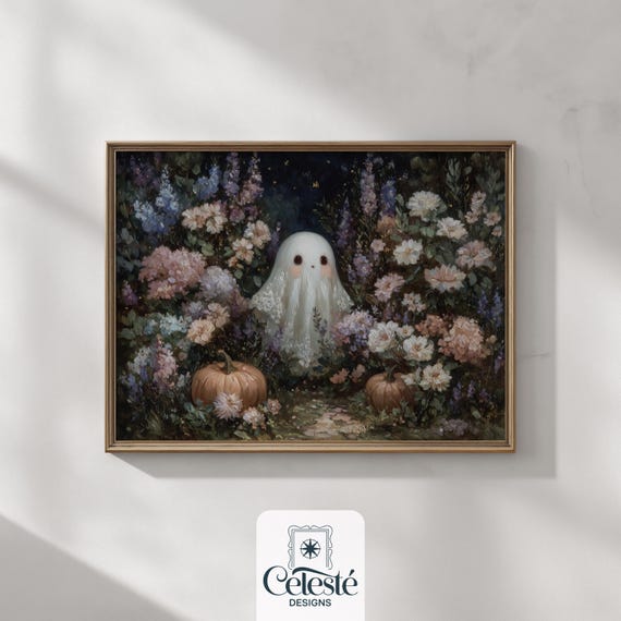 Cottage Garden Print Whimsical Halloween Wall Art