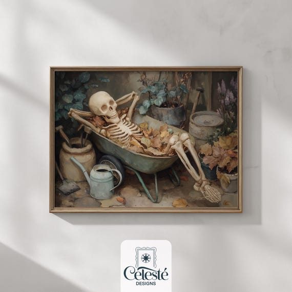 Funny Halloween Skeleton Print Vintage Gardening Decor