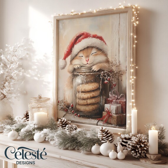 Cute Hamster In Santa Hat Vintage Christmas Cookie Jar Wall Art