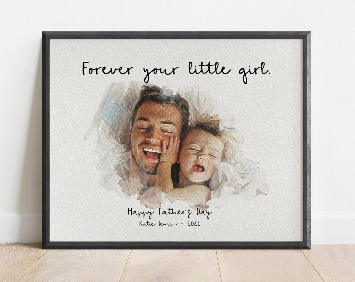 Forever Your Little Girl Happy Father's Day 2021 Watercolor Poster