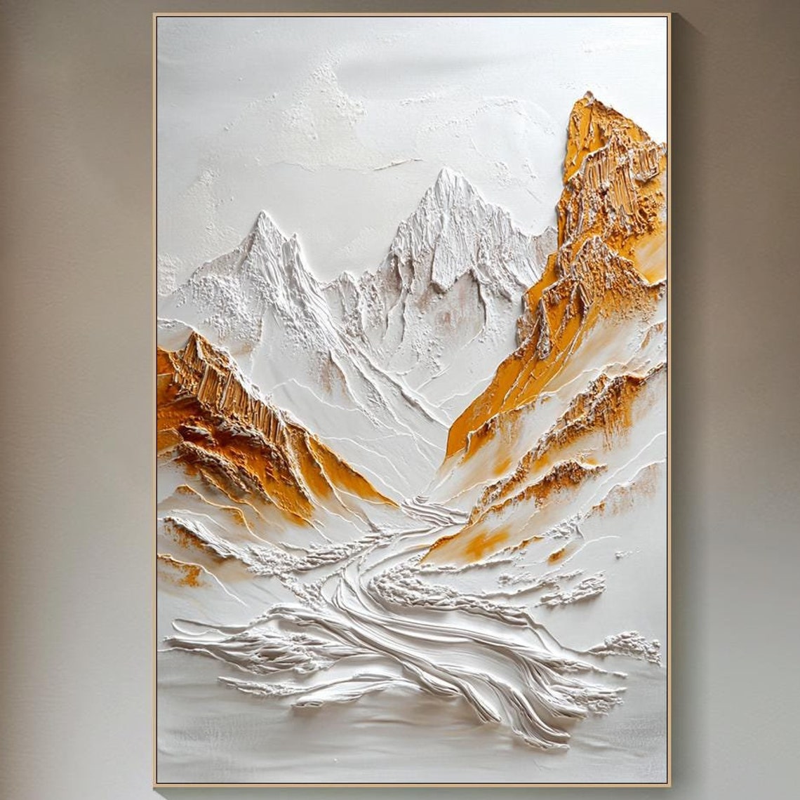 Original 3d Textured Wall Art Gold Mountain Painting On Custom Wall Art Rolling Hill Painting Plaster Style Living Room Art