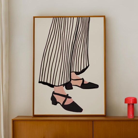 Striped Wide Leg Pants Mary Jane Heels Fashion Illustration Poster