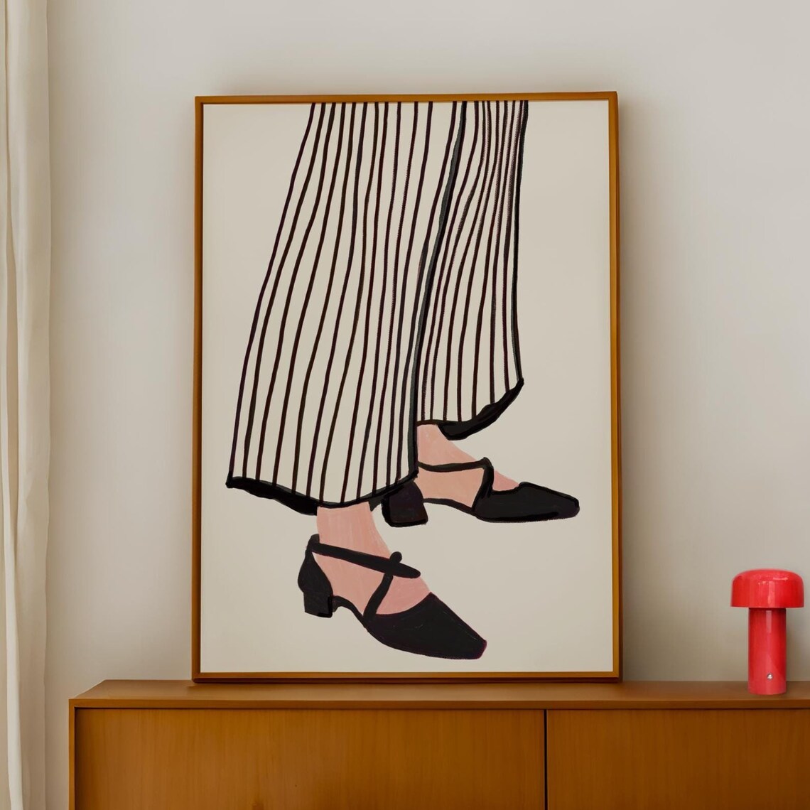 Striped Wide Leg Pants Mary Jane Heels Fashion Illustration Poster