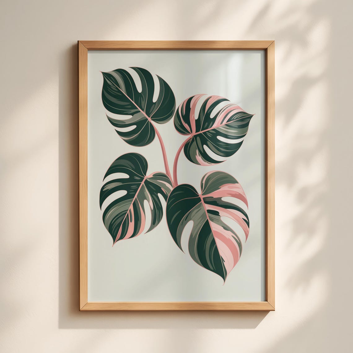 Pink Variegated Monstera Leaves Tropical Botanical Art Poster