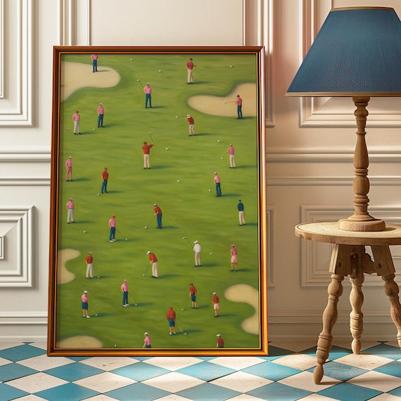 Tiny Golfers Miniature Figures Retro Golf Course Fun Sports Poster