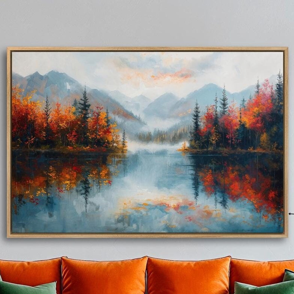 Mystical Autumn Mountain Lake Fall Foliage Reflection Poster