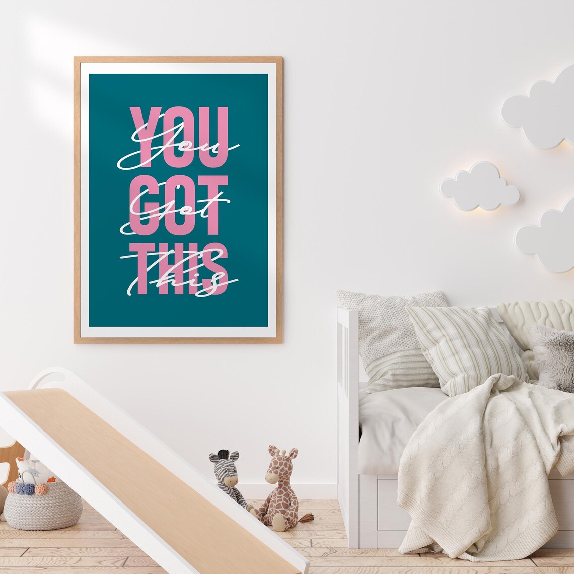 You Got This Pink Teal Script Typography Kids Room Encouragement Poster - Image 2
