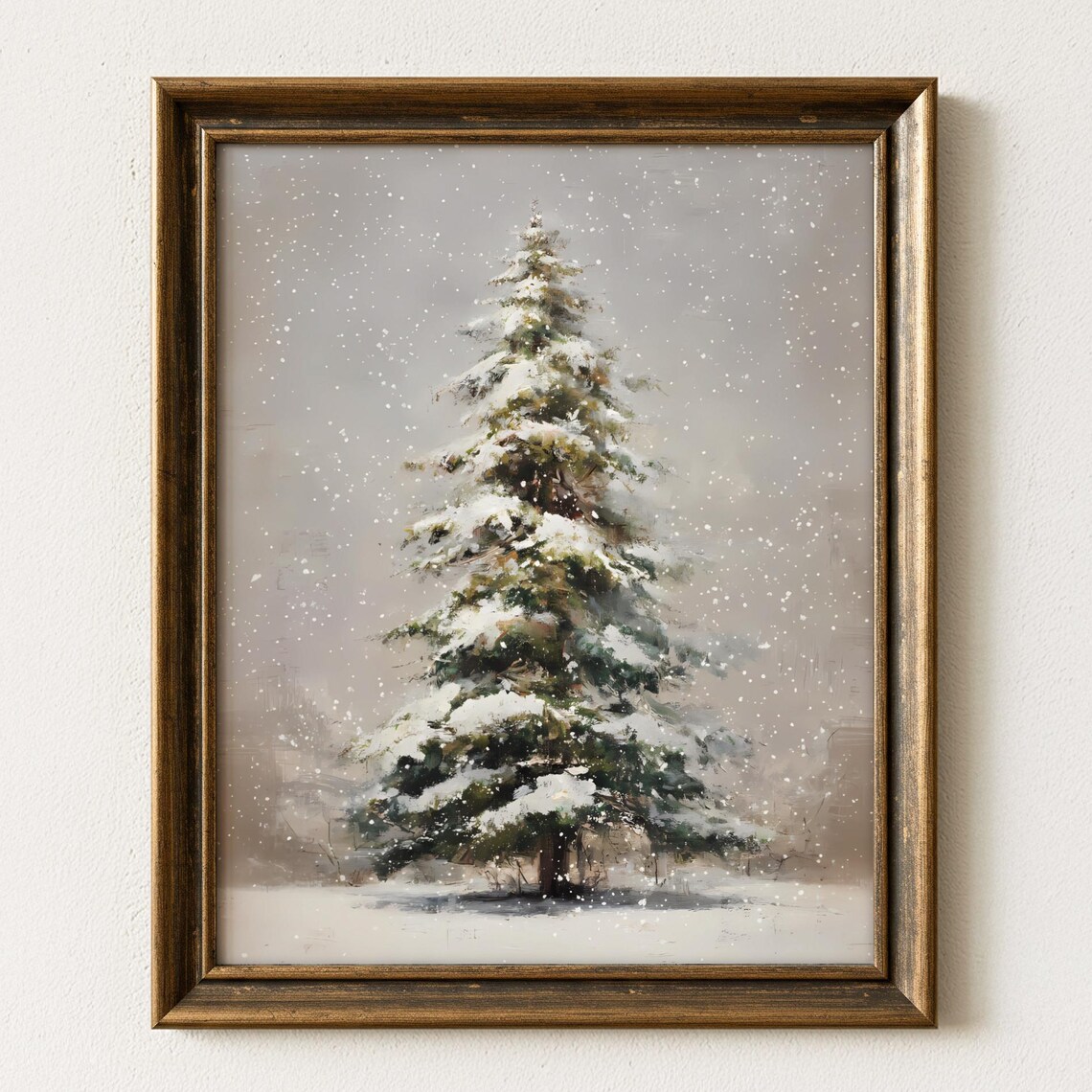 Snowy Evergreen Tree Art Print, Rustic Christmas Decor