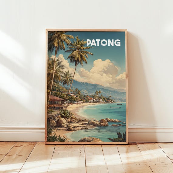 Patong Thailand Travel Poster Vintage Wall Art Print Tropical Beach Exotic Ocean Decor Thai Coastal Landscape Wanderlust Gift