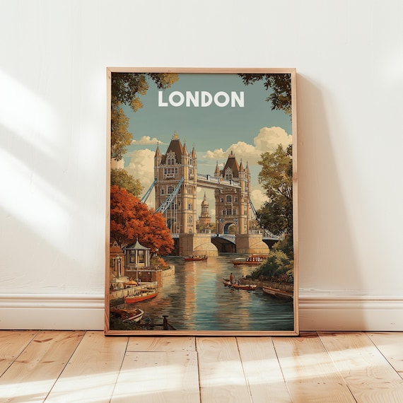 Vintage London Travel Poster, British Decor Art Print