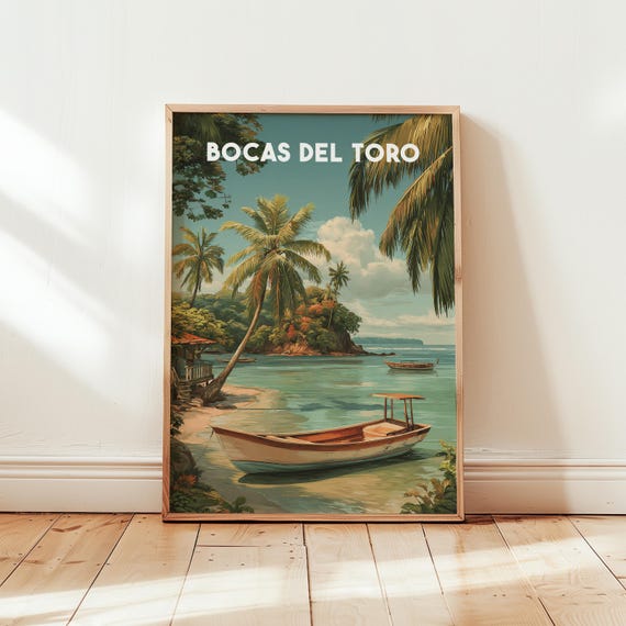 Bocas Del Toro Wall Art Panama Travel Poster Tropical Island Print Caribbean Decor Illustrated Coastal Artwork