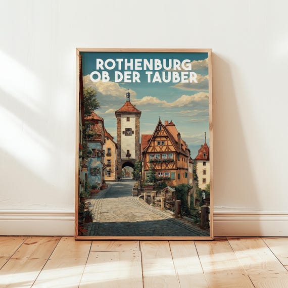 Rothenburg Ob Der Tauber Germany Travel Poster Print Vintage Wall Art Cityscape European Home Decor Artwork