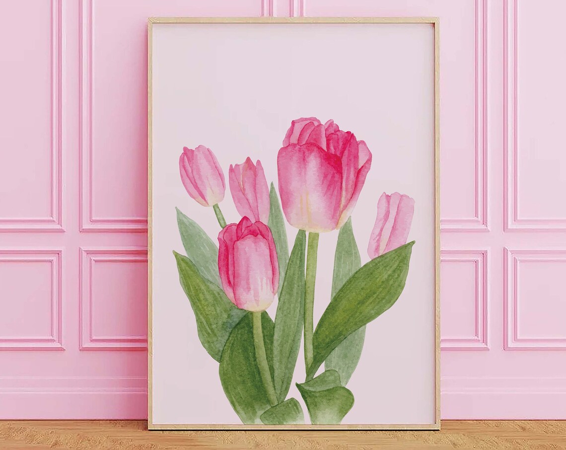Pink Tulips Watercolor Soft Pink Floral Spring Botanical Poster - Image 4