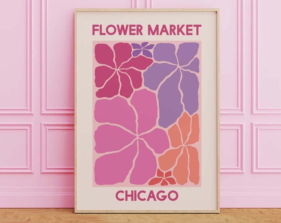 Flower Market Chicago Print Art Pink Purple Orange Floral Wall Art Cute Trendy Wall Art