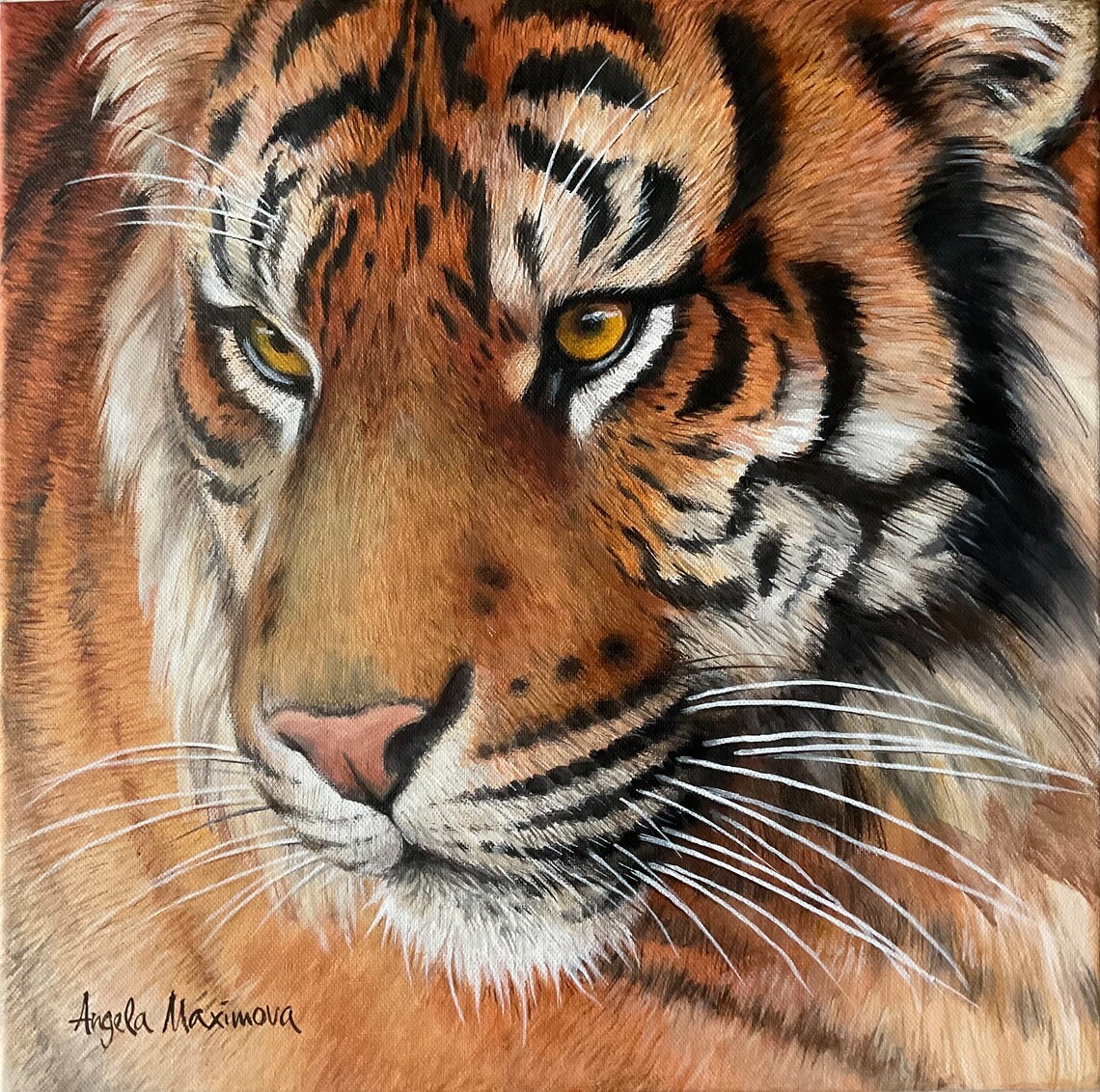 Tiger Portrait Acrylic Painting, Wildlife Art Print - Image 2