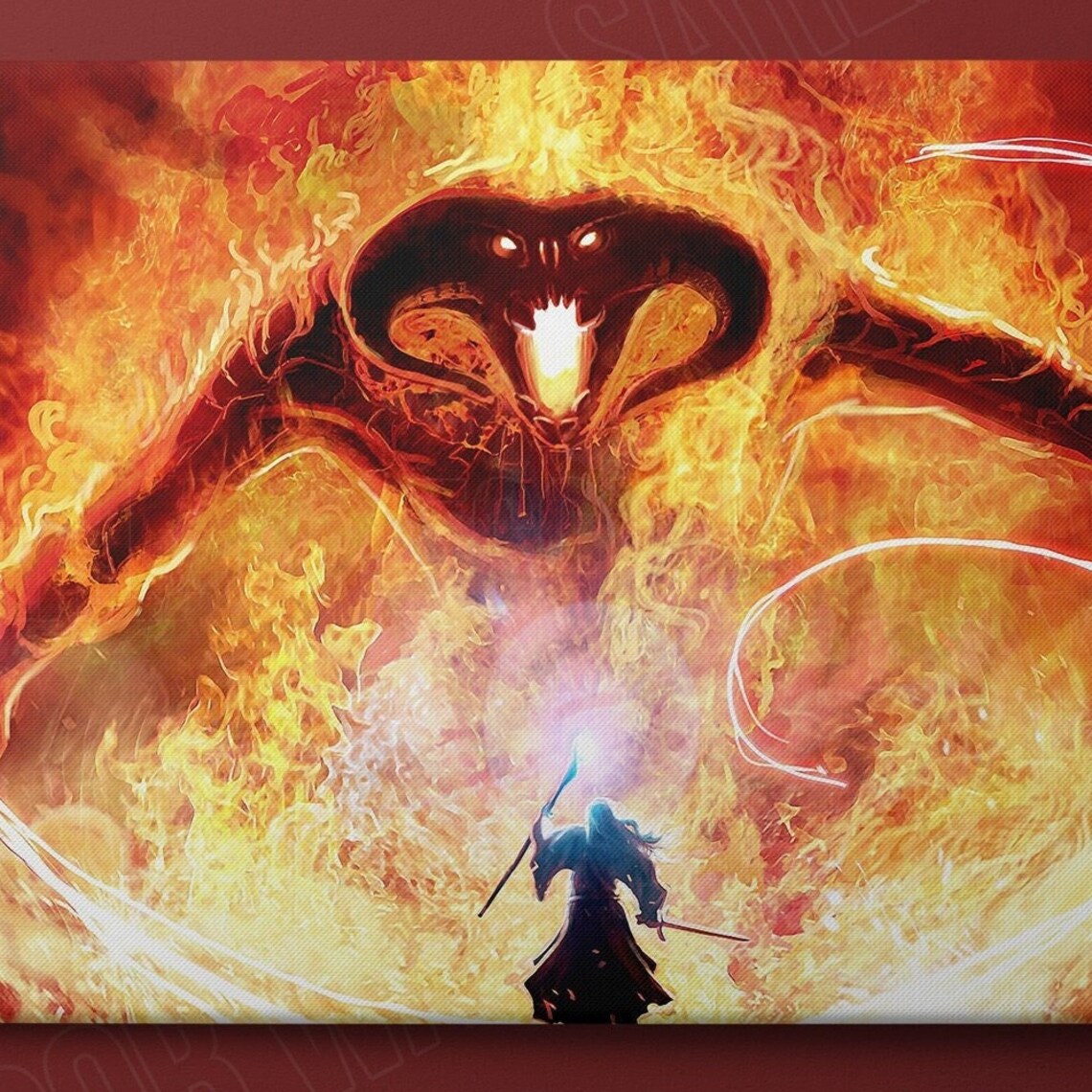Gandalf Vs Balrog Fiery Demon Battle Oil Painting Fantasy Wall Art