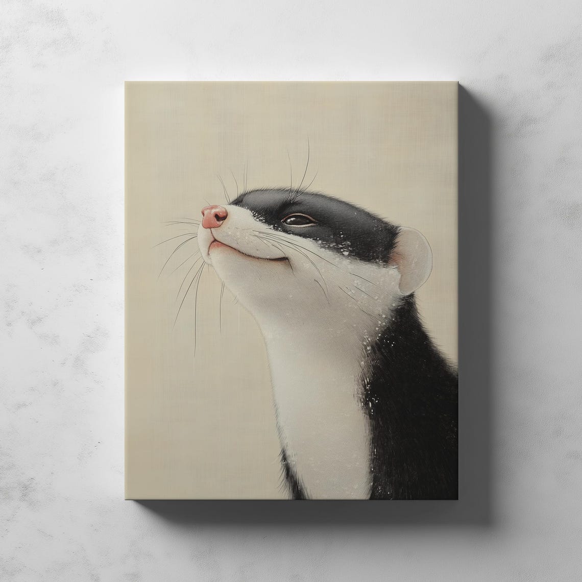 Black Patch Weasel Portrait Japanese Ink Traditional Art Poster - Image 2