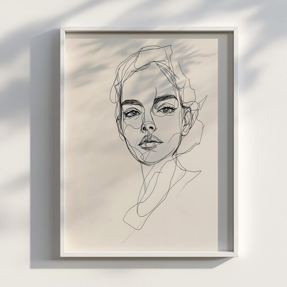 Minimalist One Line Woman Face Drawing Elegant Feminine Wall Art