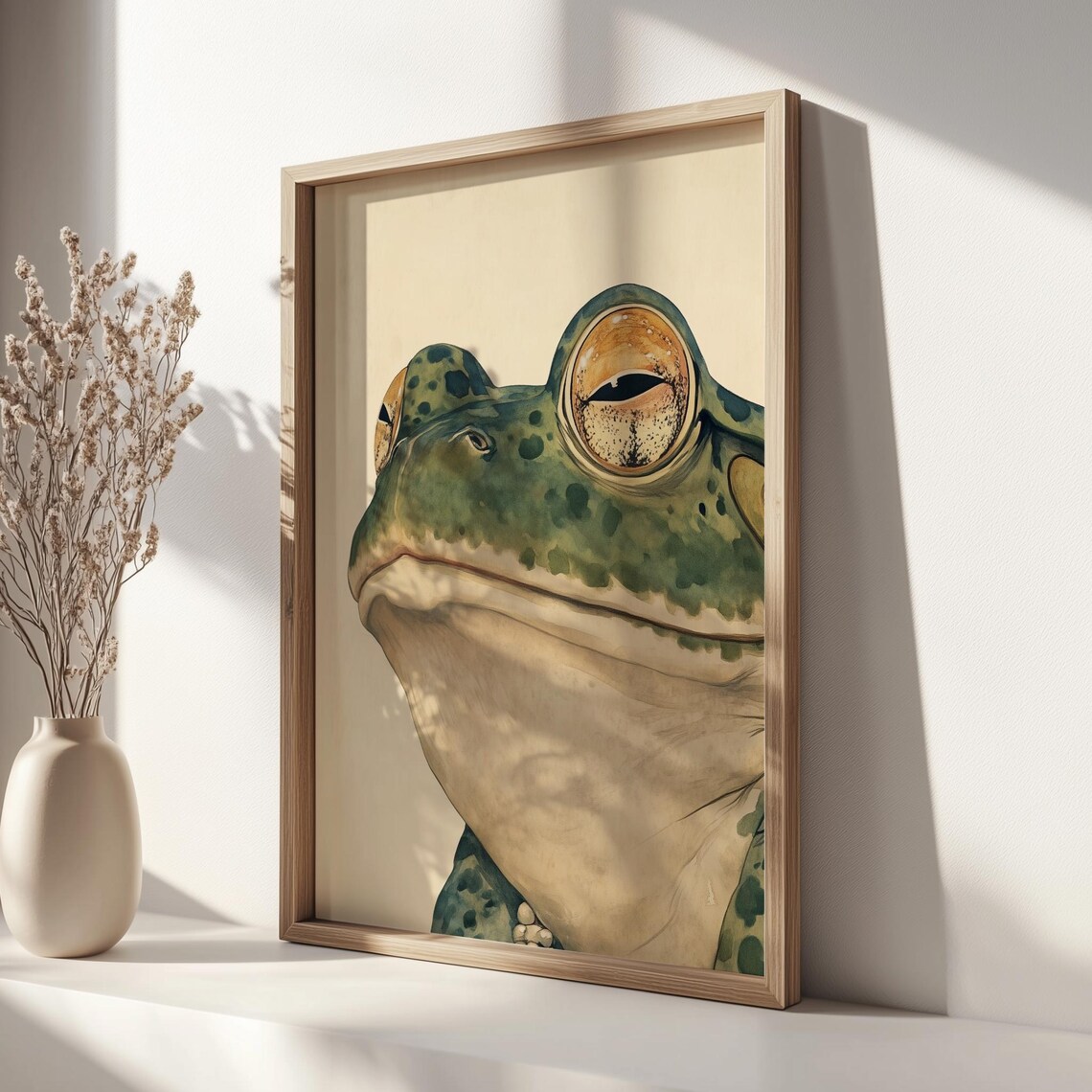 Green Frog Close Up Japanese Watercolor Style Amphibian Poster - Image 2