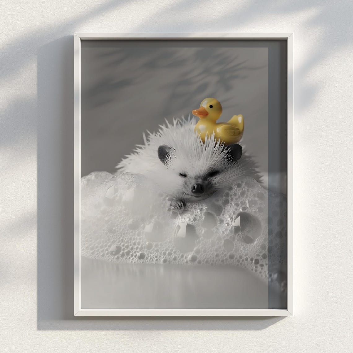 Bath Time Hedgehog Wall Art Rubber Duck Bubble Print Adorable Bathroom Decor Lover Gift Cute Poster
