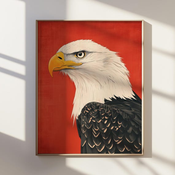 Ukiyoe Style Eagle Portrait Japanese Ink Art Of Majestic Bold Animal Wall Decor Natureinspired For Home Or Office