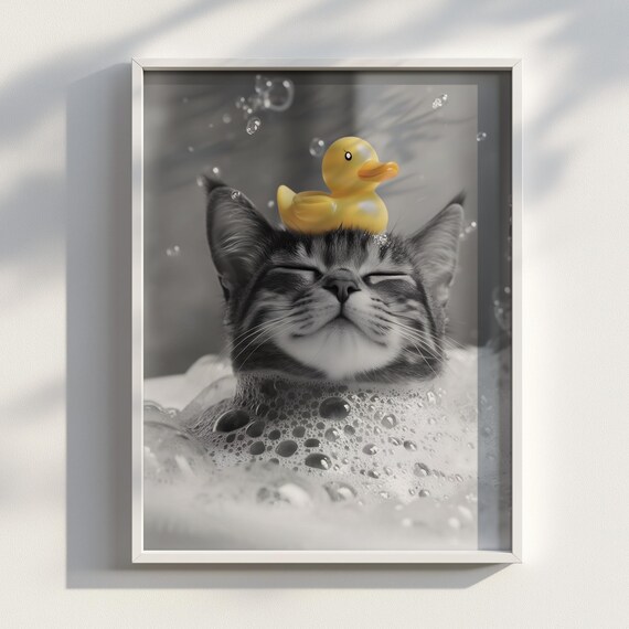 Egyptian Mau Cat Bubble Bath With Rubber Duck Funny Pet Poster