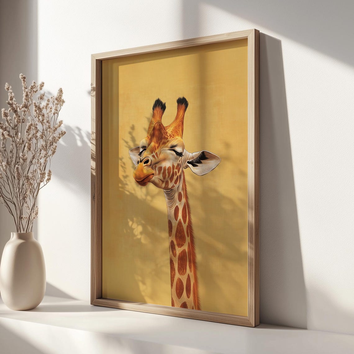 Smiling Giraffe Portrait Playful Ukiyoe Style Art Minimalist Animal Whimsical Artwork Wall Decor - Image 2