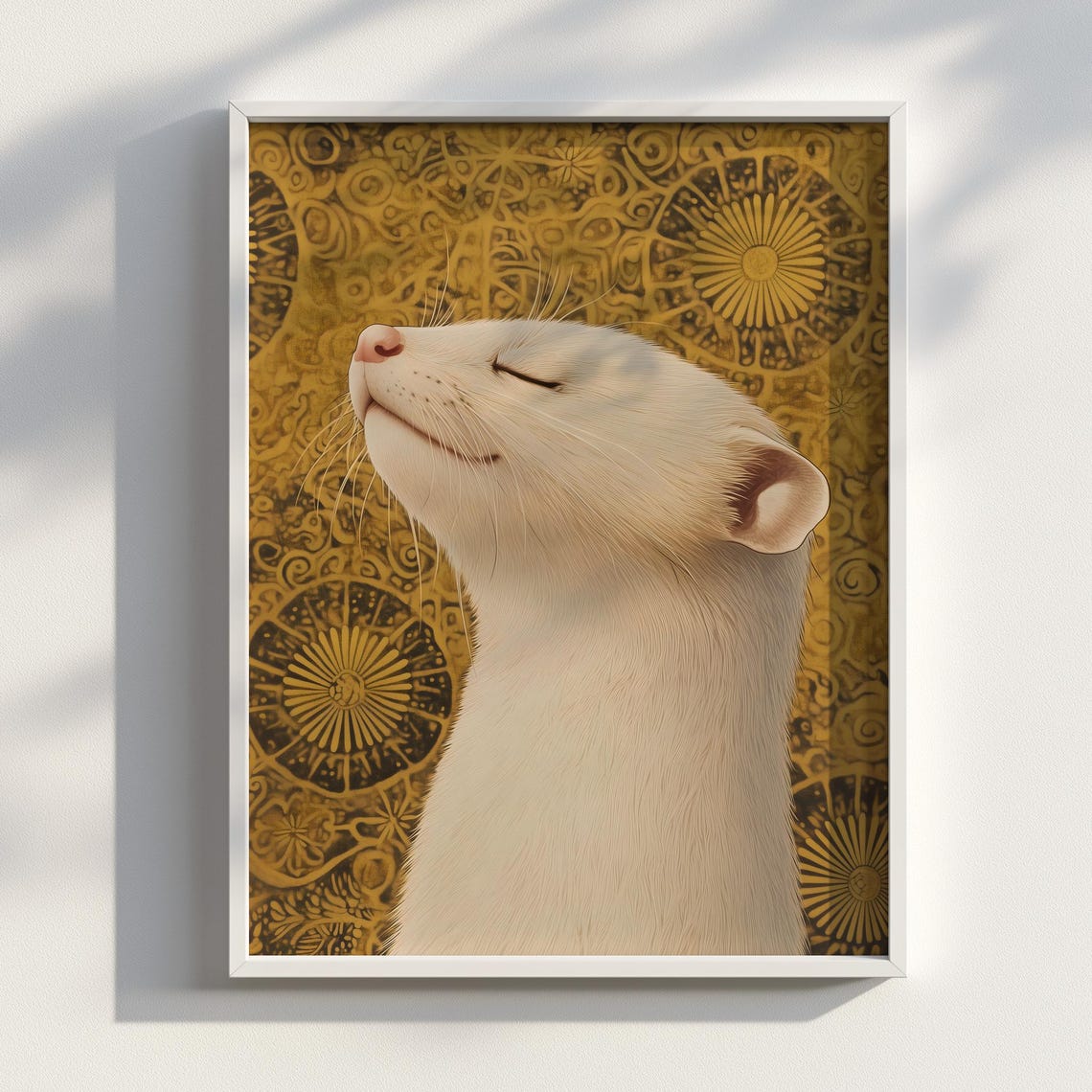 Sunwhisker Ukiyo-E Albino Ferret Portrait Art Print
