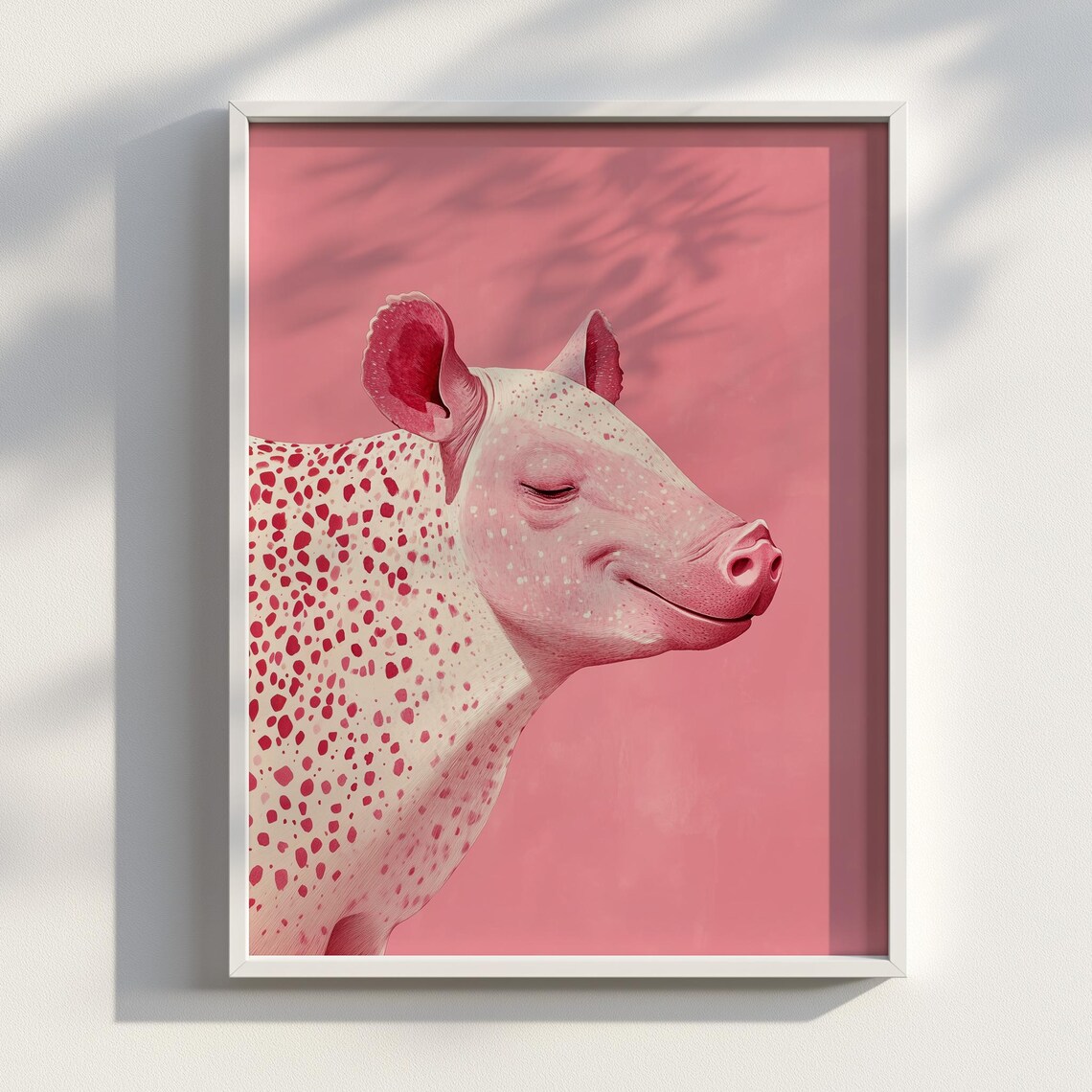Serene Pink Tapir Portrait Minimal Pastel Exotic Animal Art Poster