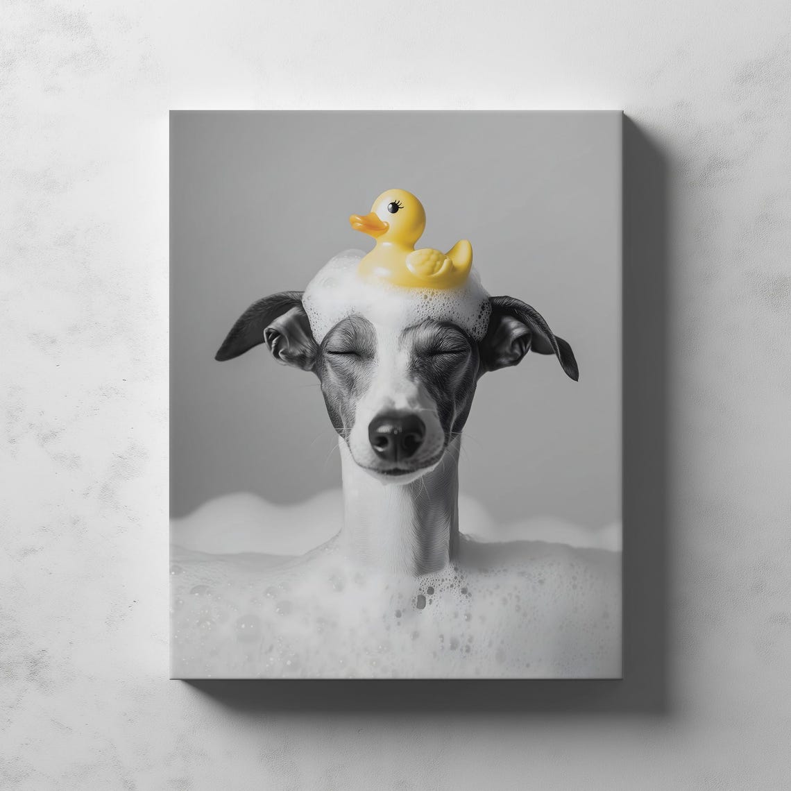 Whippet Bubble Bath Yellow Rubber Duck Fun Dog Bathroom Poster - Image 3
