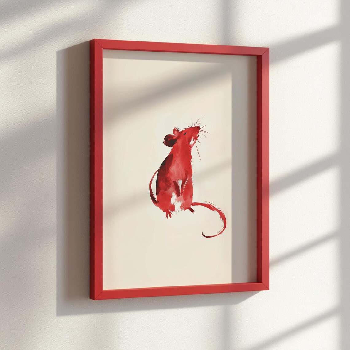 Red Ink Sumie Rat Painting Minimalist Japanese Zodiac Animal Poster - Image 2