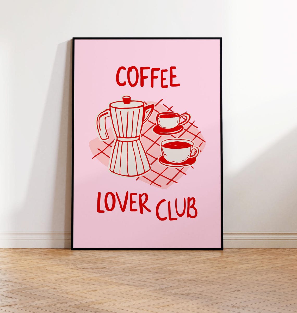Coffee Lover Club Retro Pink Kitchen Poster with Moka Pot Art - Image 3
