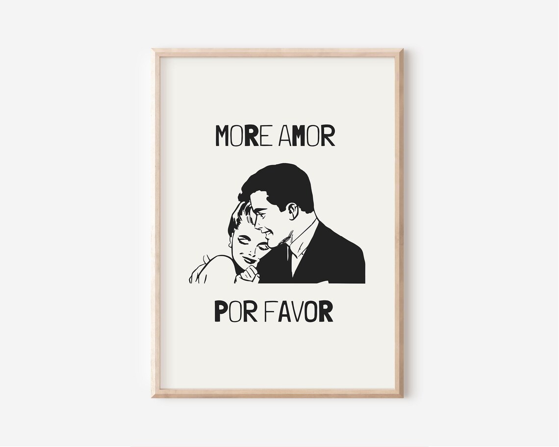 More Amor Por Favor Vintage Couple Silhouette Retro Love Poster - Image 2