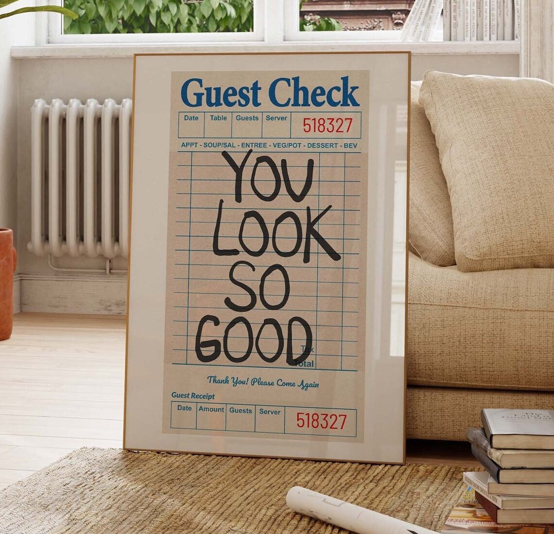 Guest Check Retro Bar Cart Art Print, Funky