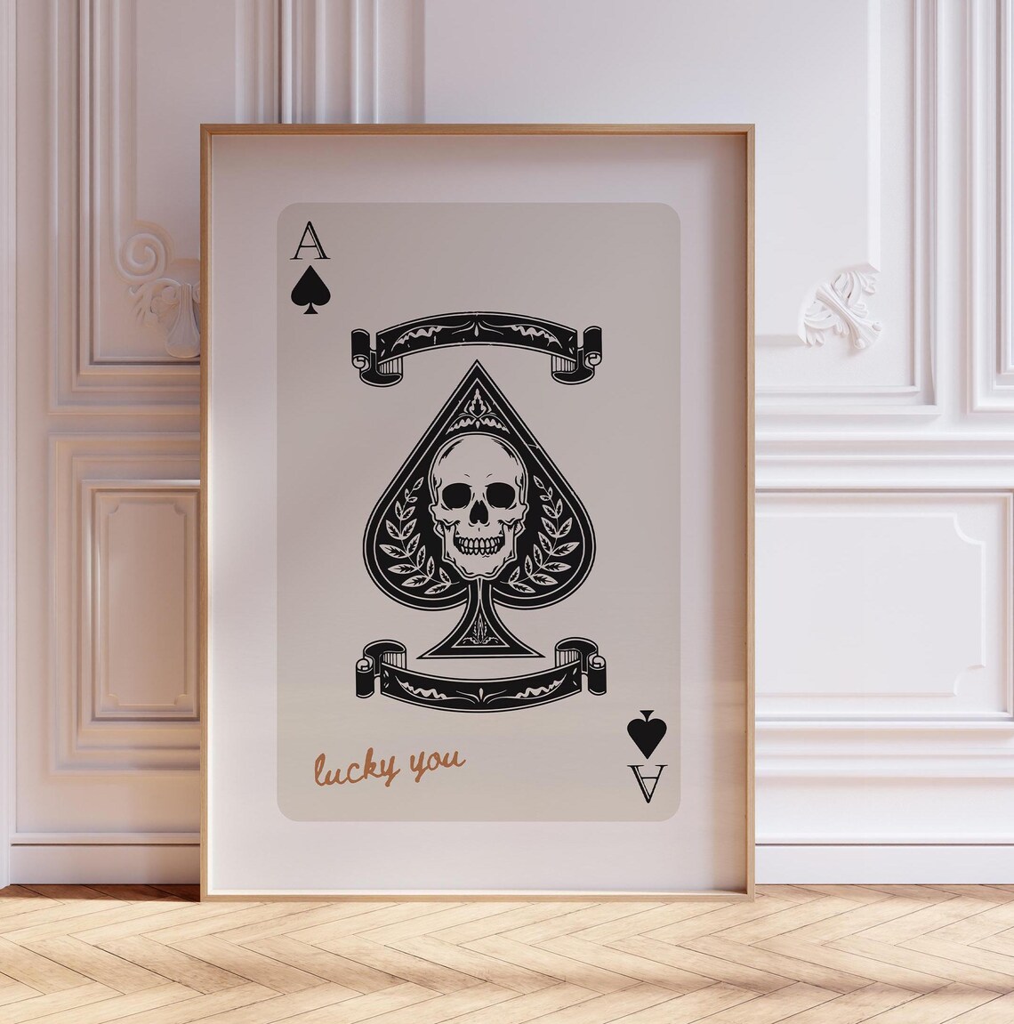 Ace of Spades Lucky You Skull Playing Card Retro Halloween Poster - Image 2