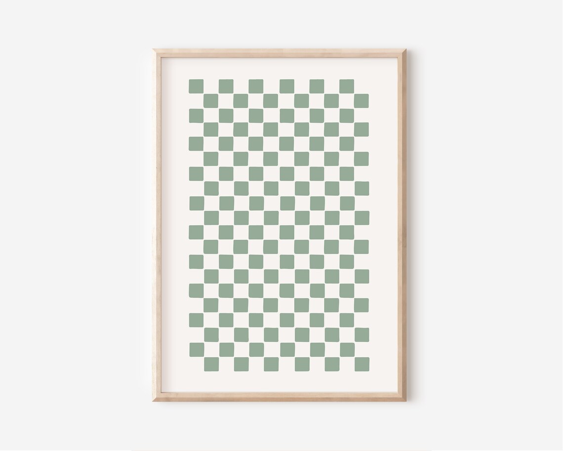 Sage Green Checkered Poster, Groovy Bar Cart Art